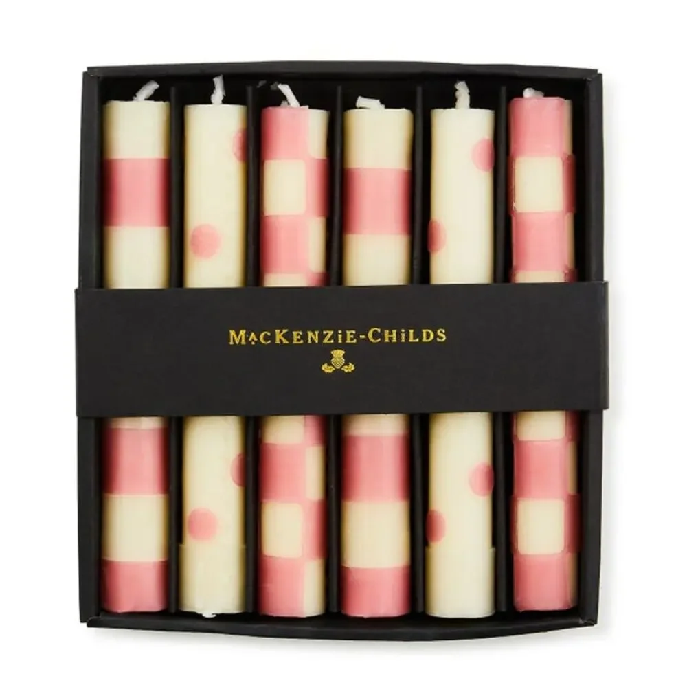 NEW Mackenzie Childs Pink Mini Dinner Candles, Set of 6